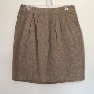 Brown herringbone pencil skirt with pockets.